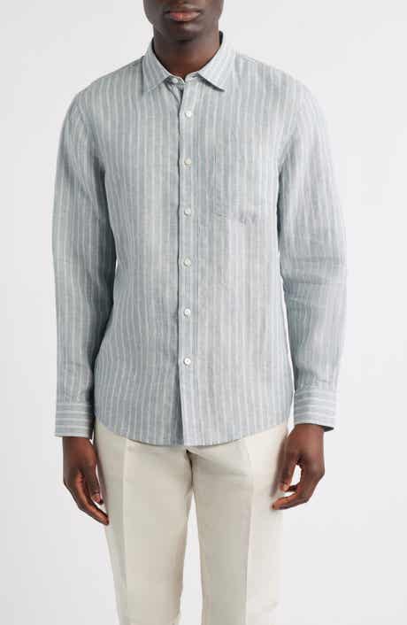 Pinstripe Linen Button-Up Shirt
