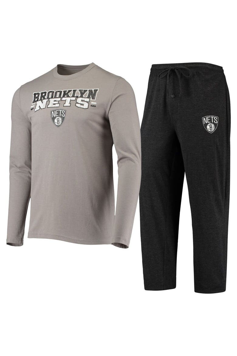 Men's Concepts Sport Black/Gray Brooklyn Nets Long Sleeve T-Shirt & Pants Sleep Set, Main, color, Black
