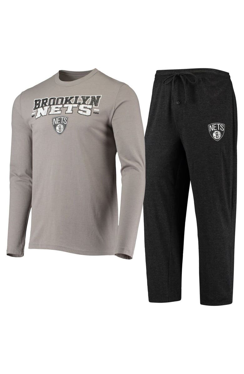 CONCEPTS SPORT Men's Concepts Sport Black/Gray Brooklyn Nets Long Sleeve T-Shirt & Pants Sleep Set, Main, color, Black