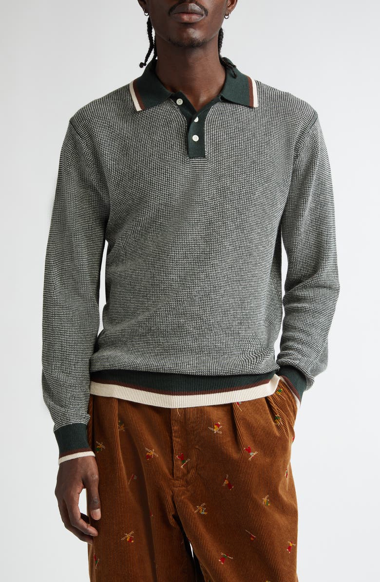 BEAMS Tipped Long Sleeve Wool & Cotton Polo Sweater, Main, color, 