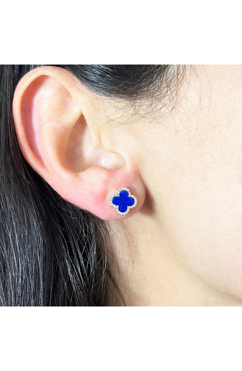 The Lovery Fine Jewelry Lapis Diamond Clover Stud Earrings, Alternate, color, Lapis