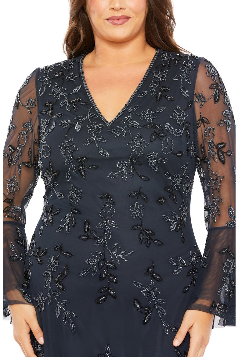 V-Neck Embellished Flutter Tiered Long Sleeve Gown, Alternate, color, MIDNIGHT