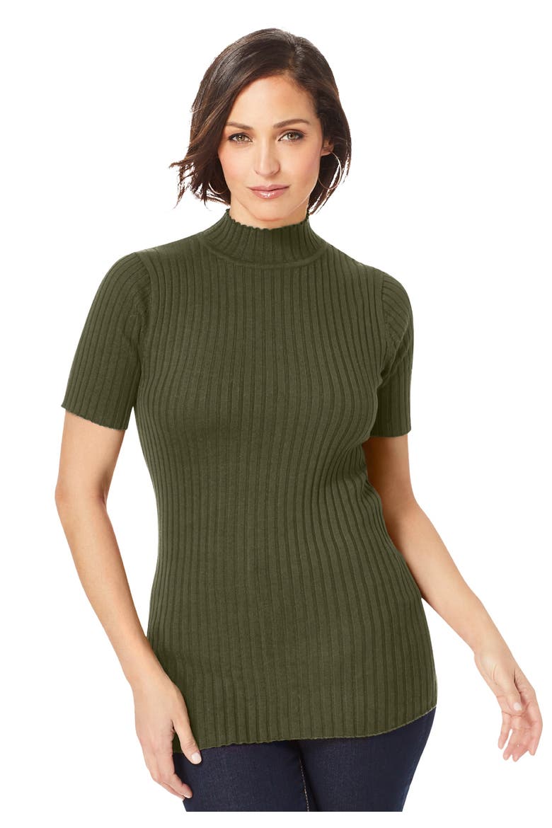 Rib Mockneck Sweater, Main, color, DARK OLIVE GREEN