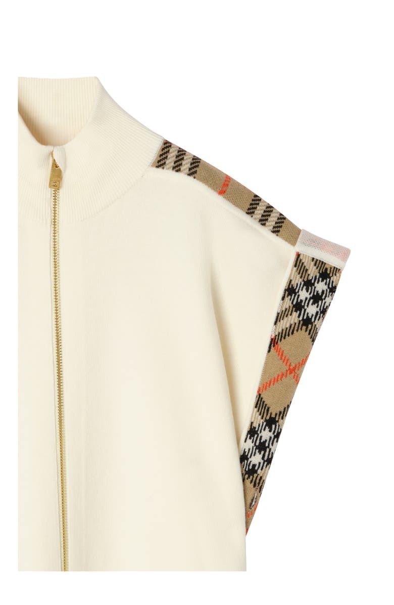 Burberry Check Trim Wool Cape, Alternate, color, Ivory