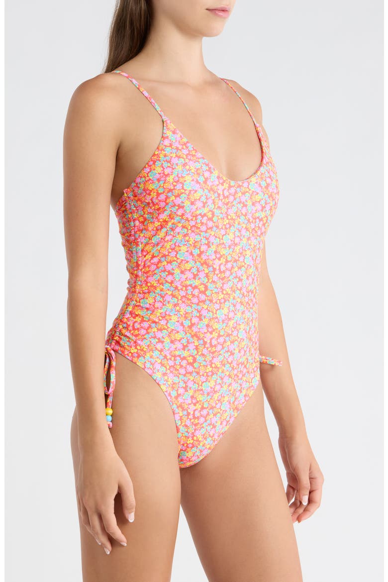 Ruched Cinched Tie One-Piece Swimsuit, Alternate, color, BUBBLE POP