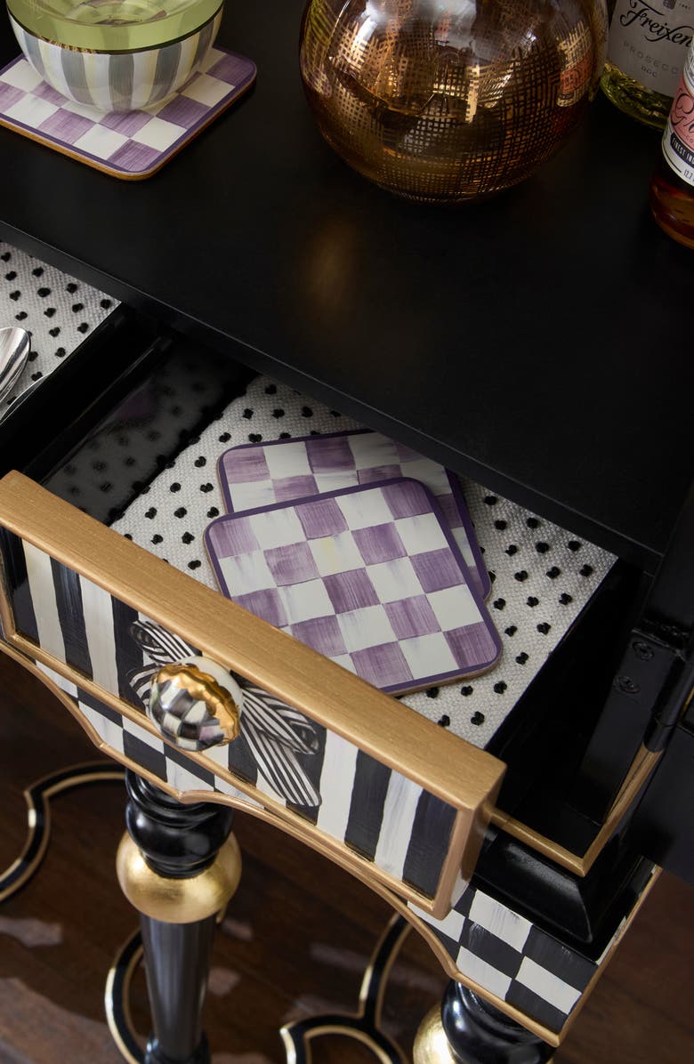 MACKENZIE CHILDS Set of 4 Violet Check Cork Back Coasters, Alternate, color, Violet