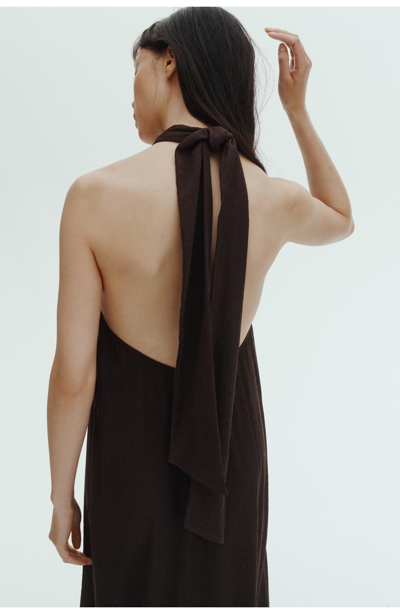 H&M Twist-detail Halterneck Dress, Alternate, color, Dark Brown