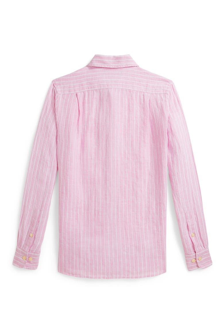 Kids' Stripe Linen Button-Up Shirt, Alternate, color, CARMEL PINK WHITE