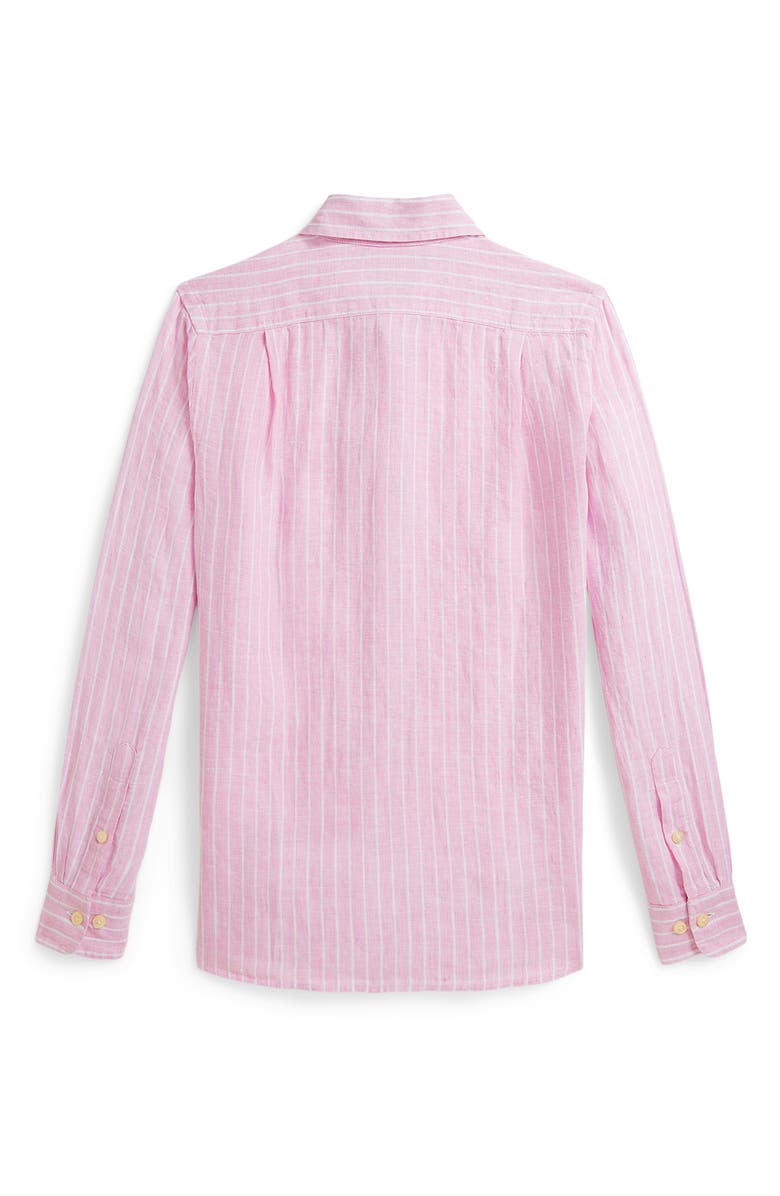 Polo Ralph Lauren Kids' Stripe Linen Button-Up Shirt, Alternate, color, Carmel Pink White