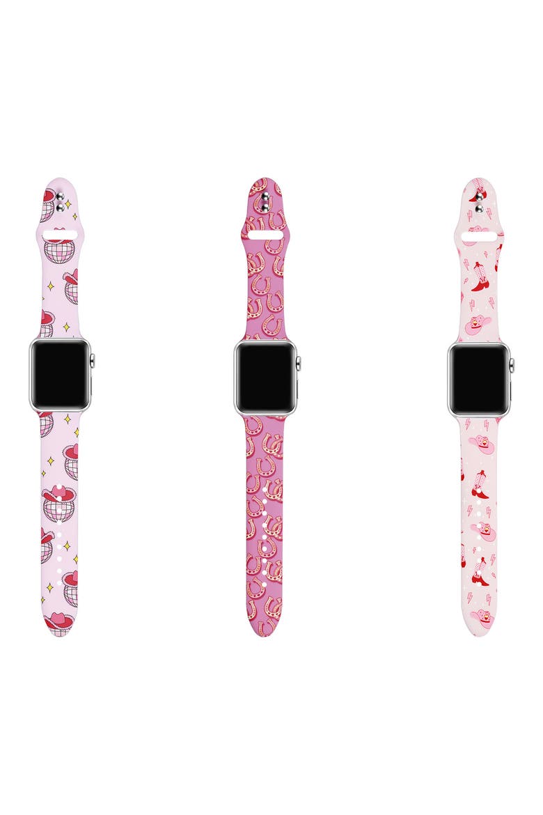 Assorted 3-Pack Printed Silicone Apple Watch® Watchbands, Alternate, color, PINK ASSORTED