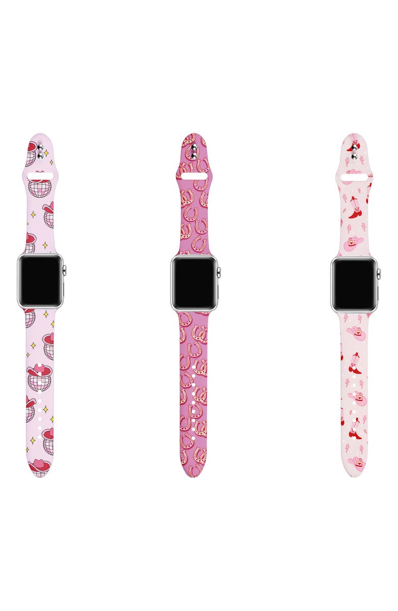The Posh Tech Assorted 3-Pack Printed Silicone Apple Watch<sup>®</sup> Watchbands, Alternate, color, Pink Assorted