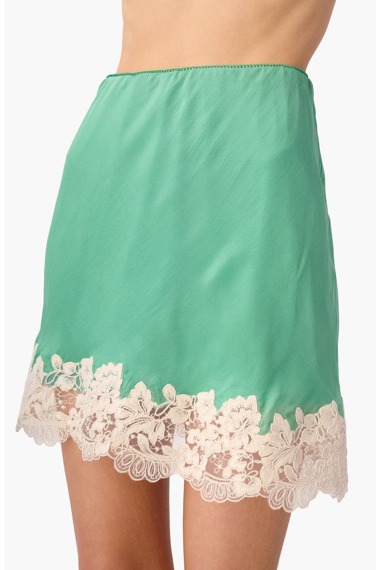 Inez Lace Trim Silk Miniskirt, Alternate, color, MEADOW