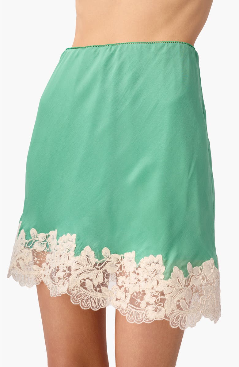 CAMI NYC Inez Lace Trim Silk Miniskirt, Alternate, color, Meadow