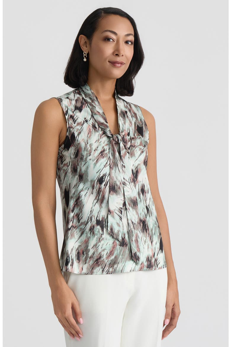 Abstract Print Tie Neck Sleeveless Top, Alternate, color, SEA GLASS MULTI