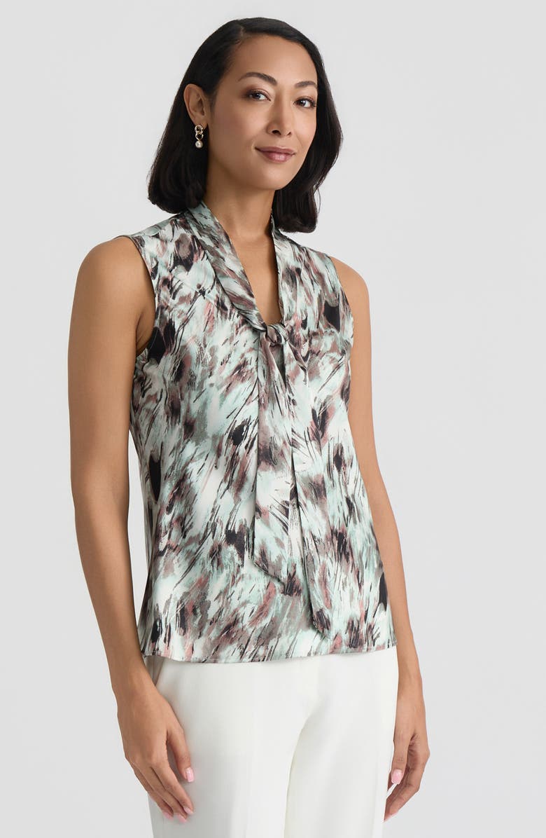 KASPER Abstract Print Tie Neck Sleeveless Top, Alternate, color,