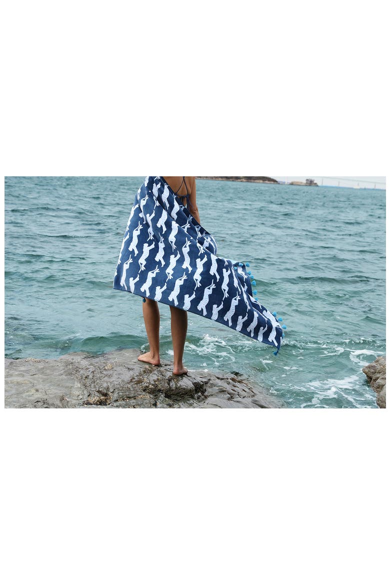 Leaping Leopard Beach Towel, Alternate, color, NAVY