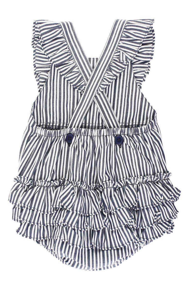 RuffleButts Stripe Bubble Romper, Alternate, color, Blue