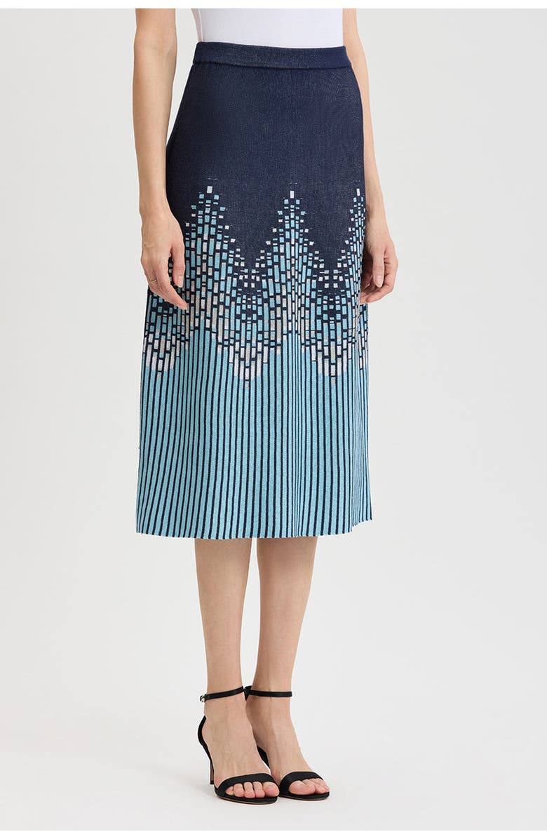 Ming Wang Flared Linear Ombre Soft Knit Midi Skirt, Alternate, color, Indigo/Limestone/Serene/White