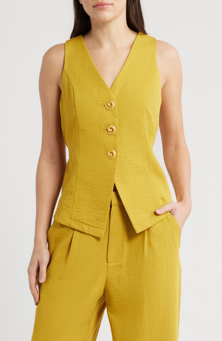 CITY BLUES Button Front Vest, Main, color, Dijon