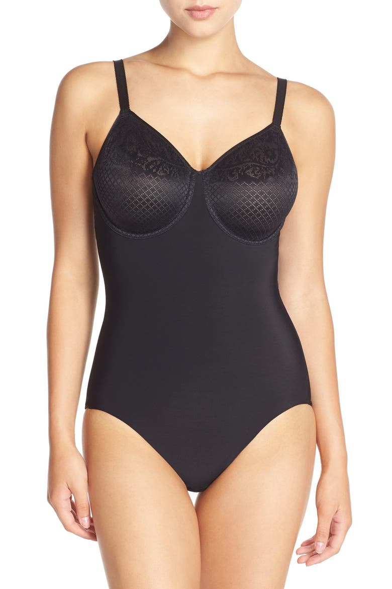 Visual Effects Underwire Shaping Bodysuit, Main, color, BLACK