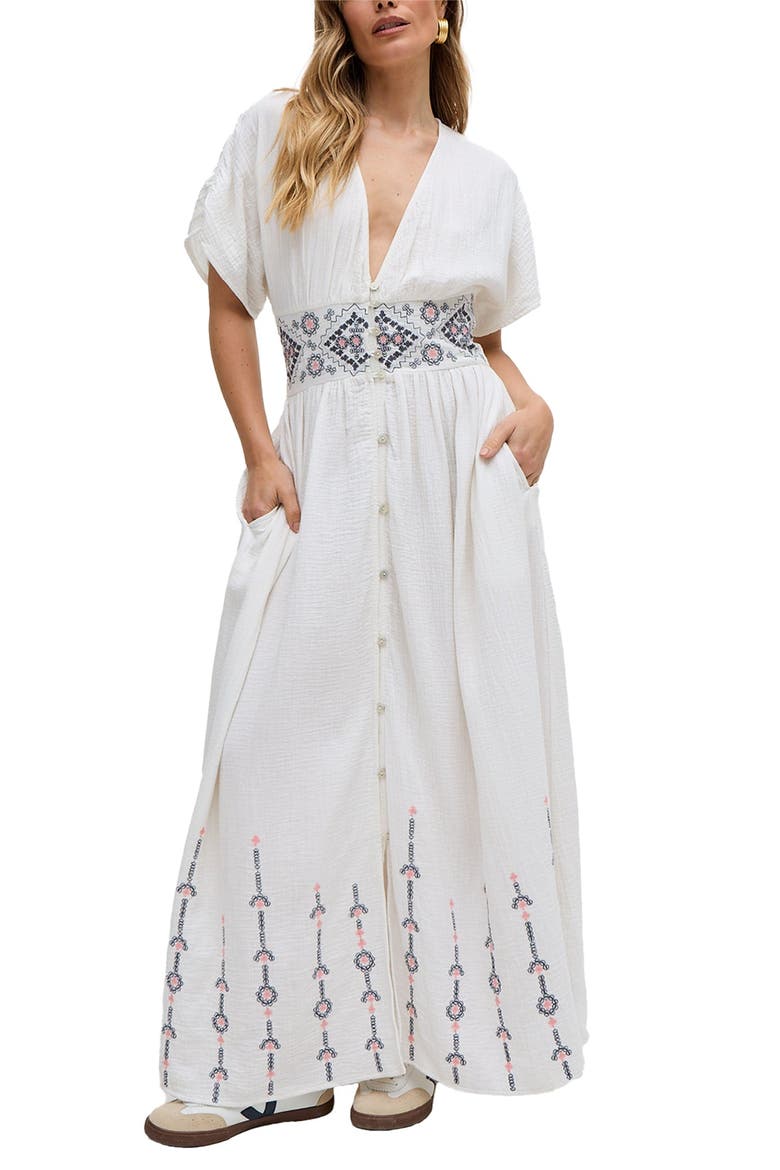 Sally Ann Button Down Embroidery Maxi Dress, Main, color, White