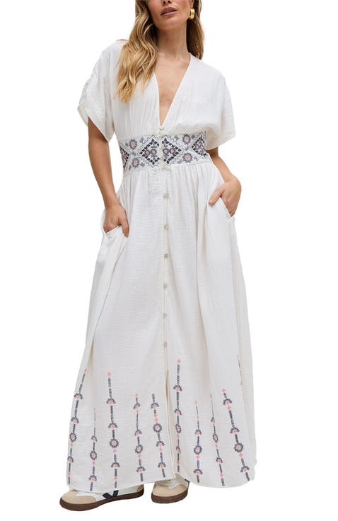 Sally Ann Button Down Embroidery Maxi Dress