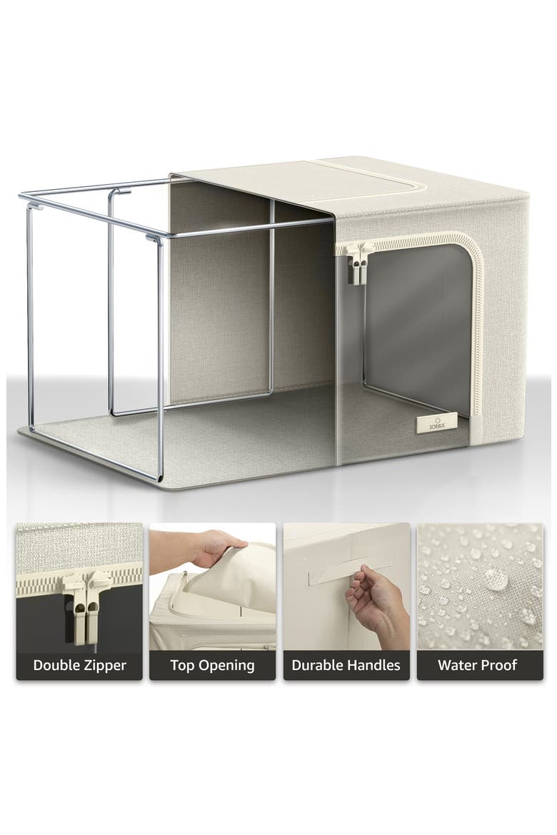 3-Pack Foldable Storage Boxes, Alternate, color, BEIGE