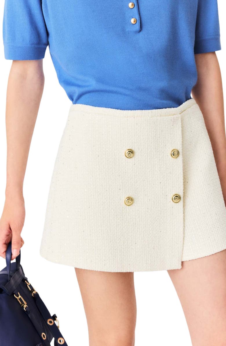 maje Tweed skort, Alternate, color, Ecru