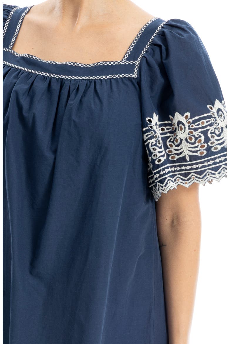 Embroidered Cotton Minidress, Alternate, color, NAVY/ CREAM