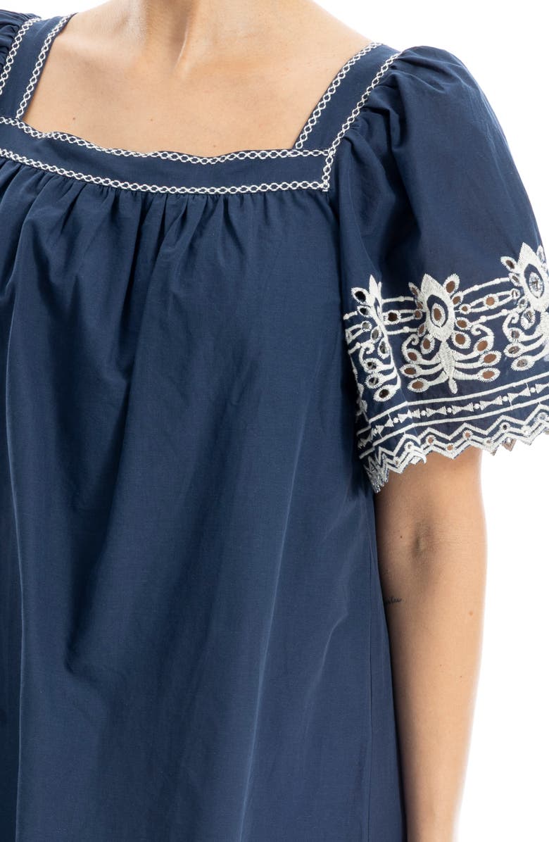 MAX STUDIO Embroidered Cotton Minidress, Alternate, color, Navy/ Cream