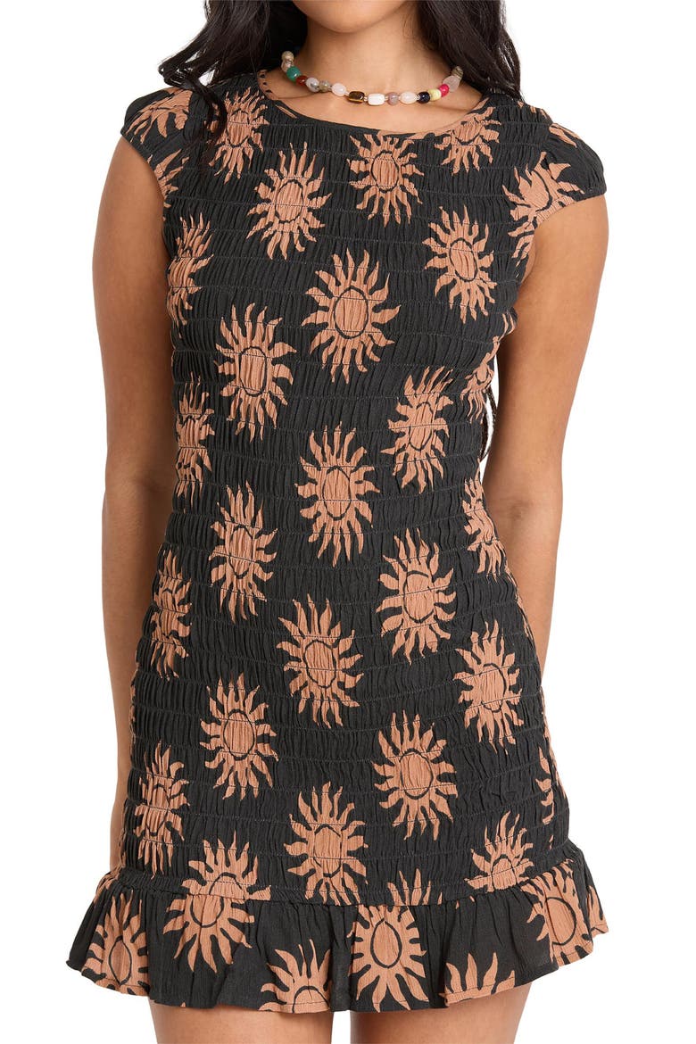 Bright Side Smocked Minidress, Alternate, color, BLACK SANDS