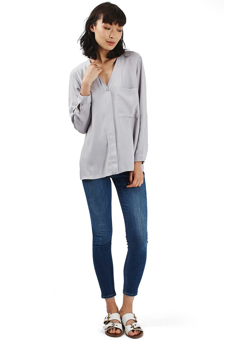 Wrap Back Long Sleeve Blouse, Alternate, color, CHARCOAL