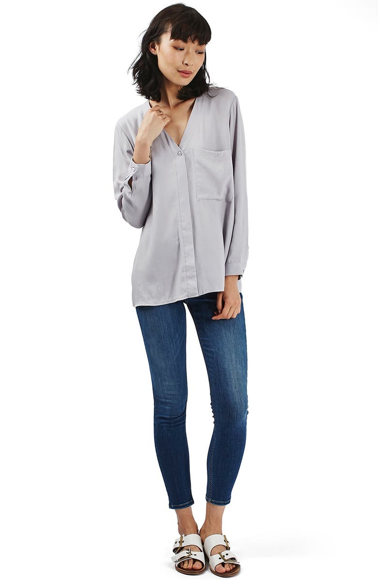 Topshop Wrap Back Long Sleeve Blouse, Alternate, color,
