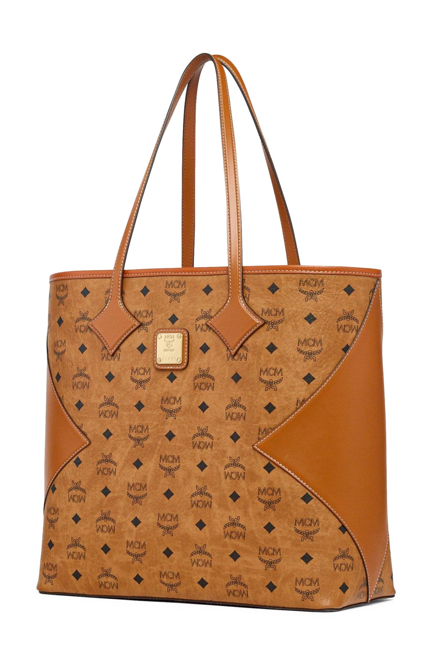 MCM Large Dia Shopper in Visetos Leather Mix, Alternate, color, Cognac