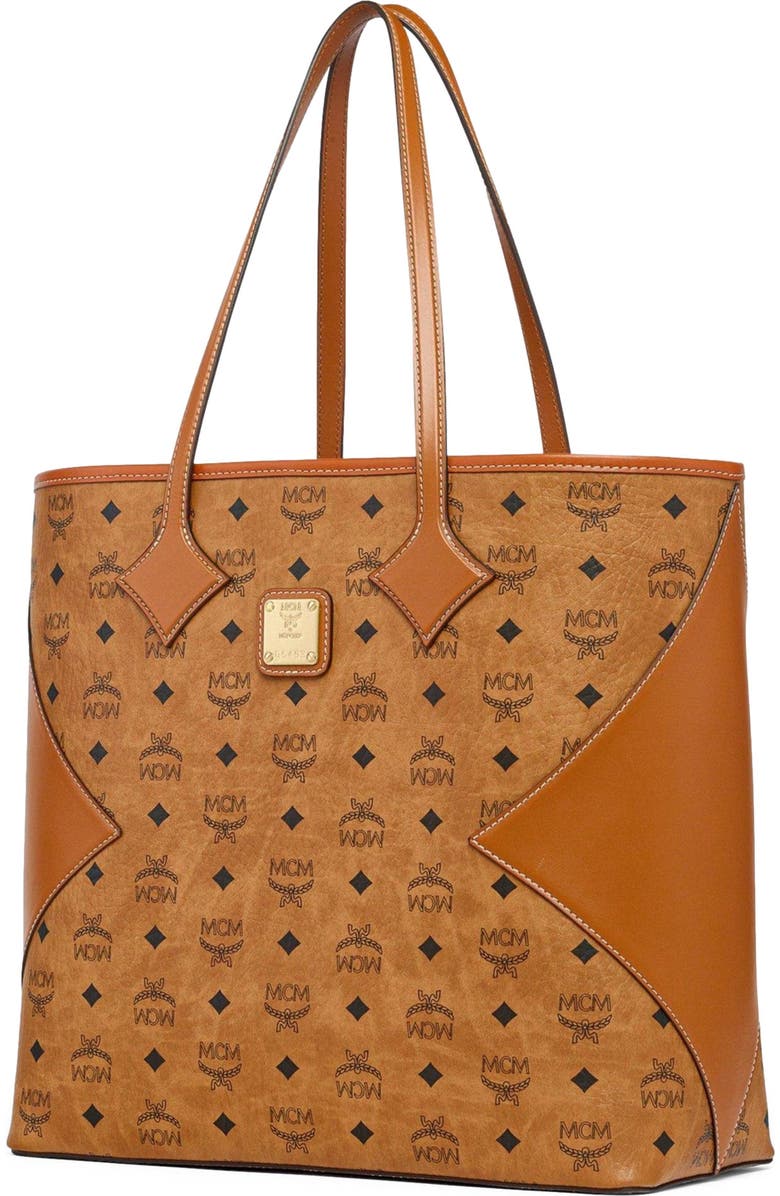 MCM Large Dia Shopper in Visetos Leather Mix, Alternate, color, Cognac