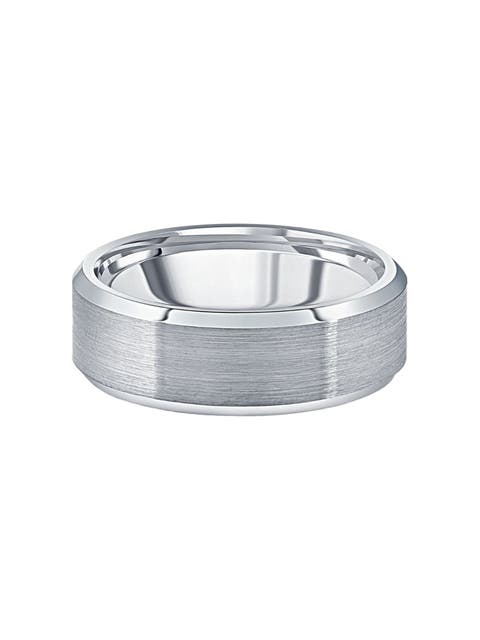 Men's Brushed Tungsten 7mm Beveled Comfort Fit Ring Wedding Band