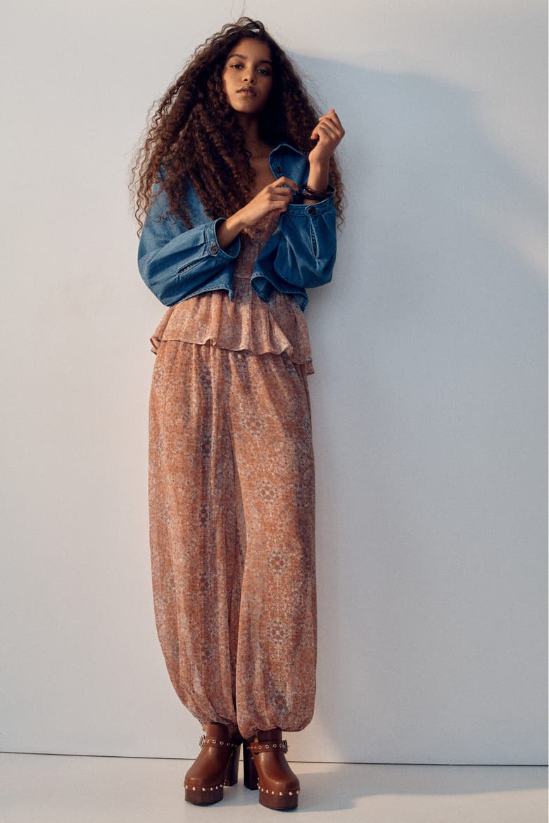 Balloon-leg Pull-on Trousers, Alternate, color, Light pink/floral