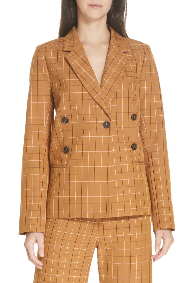 Sea Poirot Plaid Blazer, Main, color, CARAMEL MULTI
