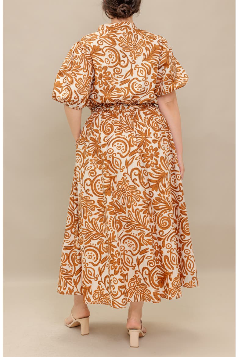 Printed Cotton Maxi Dress, Alternate, color, IVORY MUSTARD