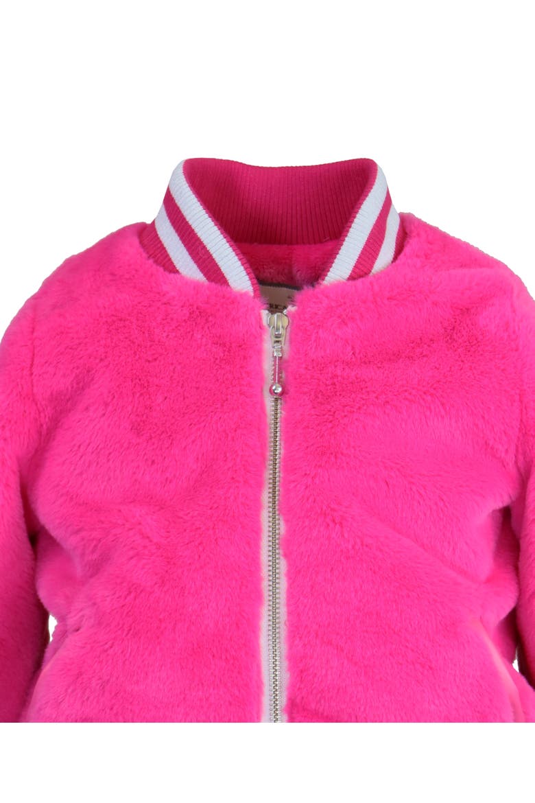 Faux Fur Zip Front Varsity Jacket, Alternate, color, Hot Pink Puff