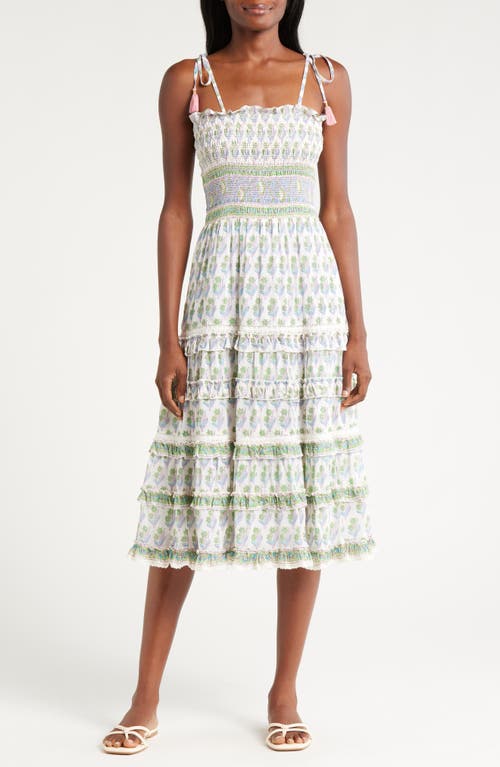 ALICIA BELL Liberty Floral Tiered Cotton & Silk Sundress in Green 