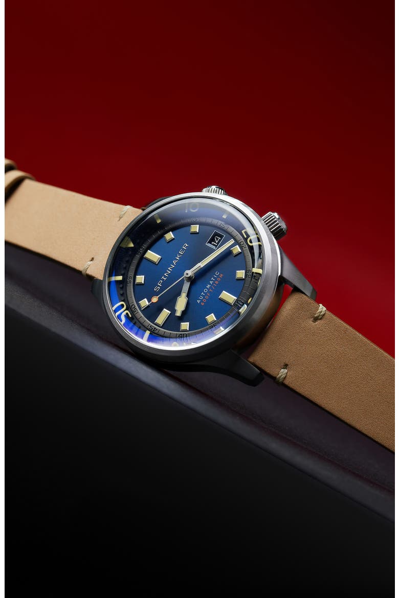 Bradner Automatic Leather Strap Watch, 42mm, Alternate, color, BLUE