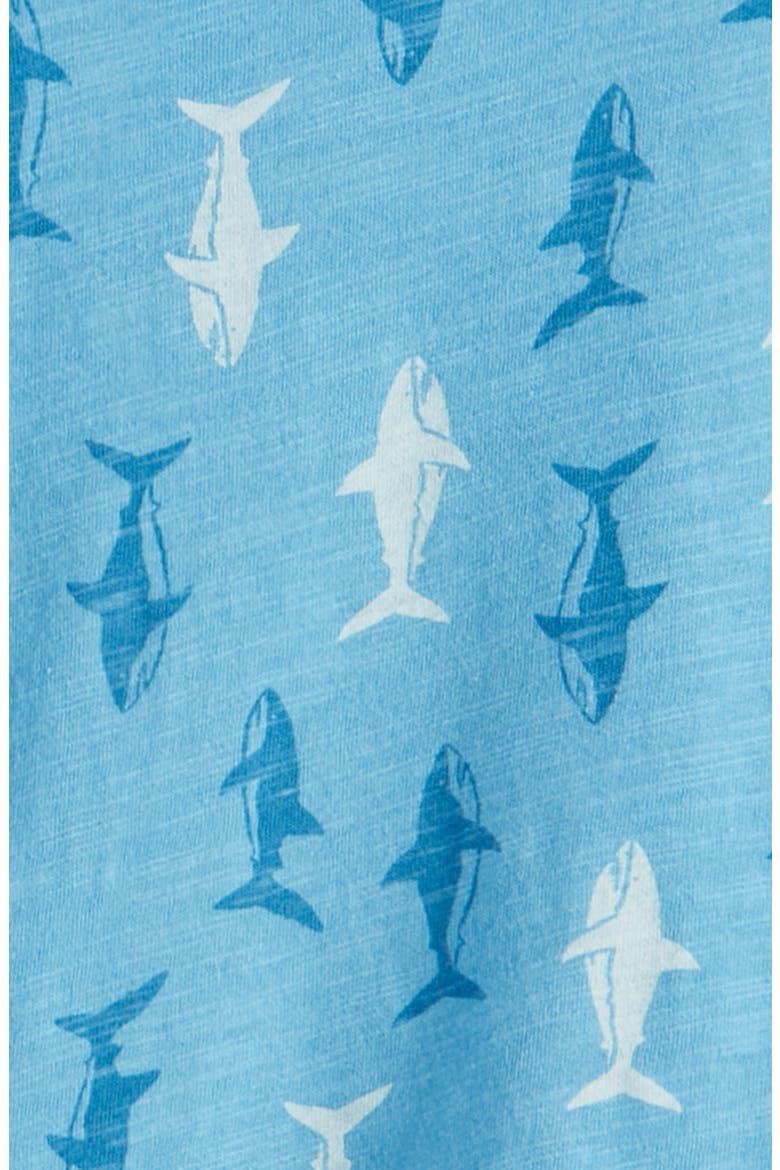 Print Cotton T-Shirt & Shorts Set, Alternate, color, BLUE HERITAGE SHARKS- BLUE