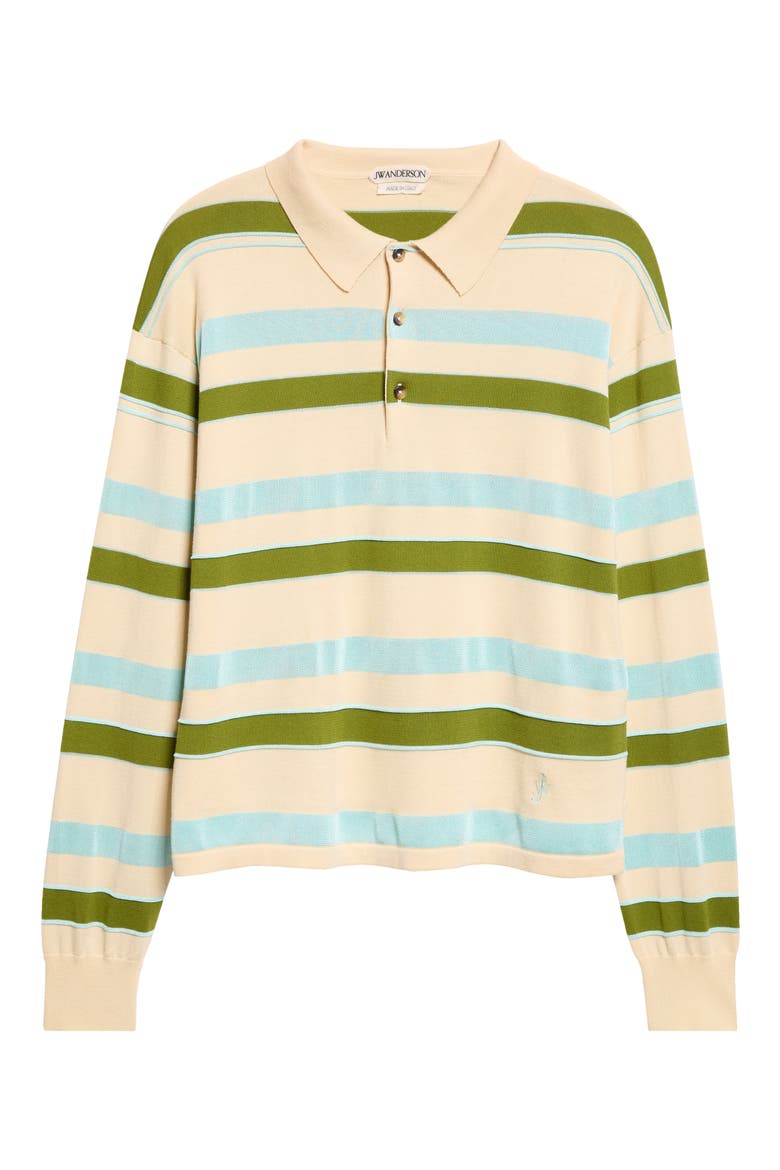 Textured Stripe Long Sleeve Rugby Polo, Alternate, color, IVORY