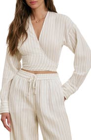 Favorite Daughter The Isla Stripe Cotton Crop Wrap Top