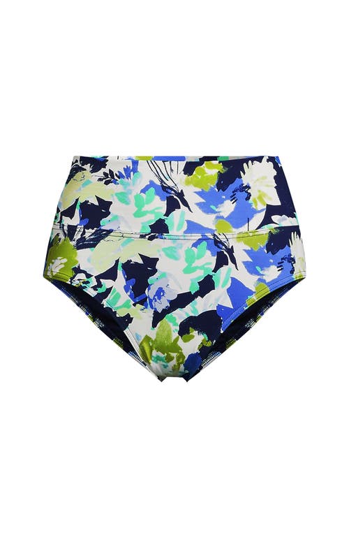 Lands' End Chlorine Resistant Pinchless High Waisted Bikini Bottoms In Blue