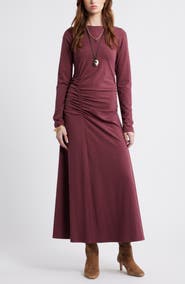 Treasure & Bond Side Ruched Long Sleeve Stretch Cotton Dress