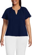 Lands' End Plus Size Slub Short Sleeve Notch Neck Top