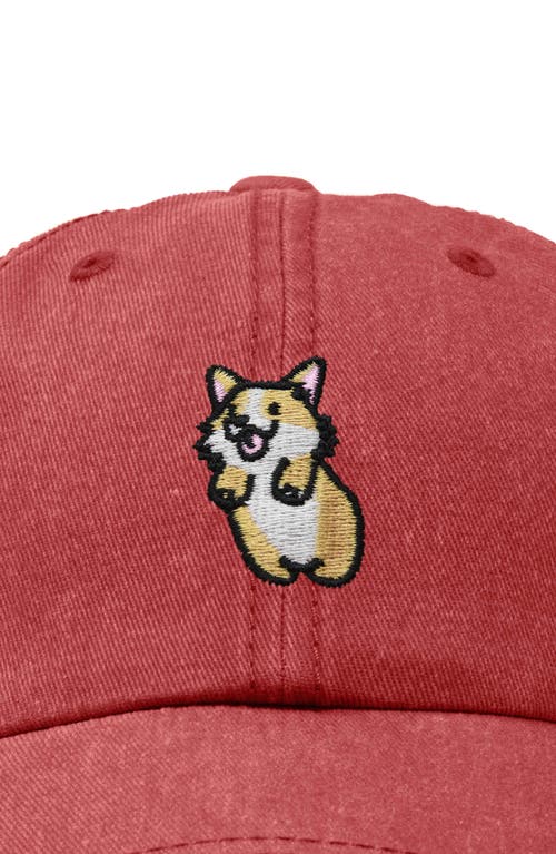 Dalix Leaping Corgi Embroidered Cap In Washed Red