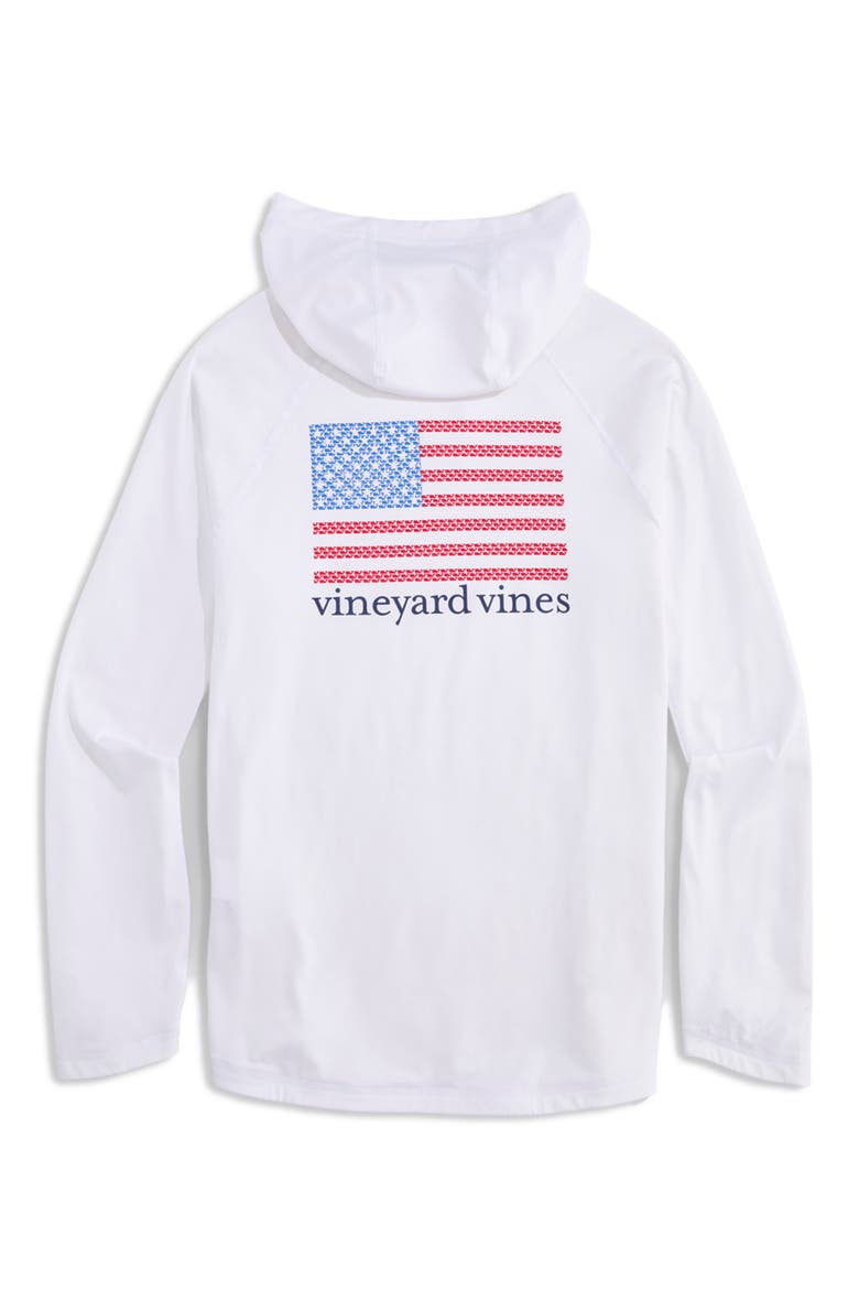 Whale Flag Long Sleeve Hooded Rashguard, Alternate, color, WHITE CAP
